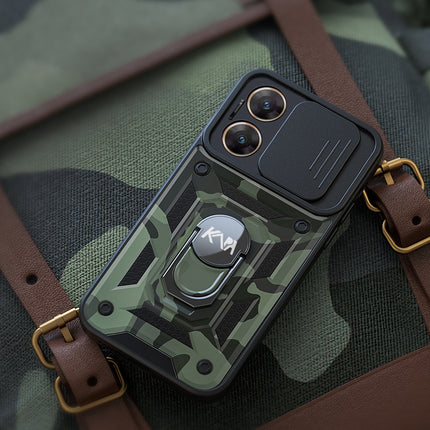 Kapa Tank Back Cover for Vivo V29E (5G) | Inbuilt Ring + Slider Shockproof Lens Protection Bumper Back Case (Black) - Mobizang