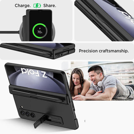 Kapa Magnetic Hinge Case for Samsung Galaxy Z Fold 6 | Inbuilt S-Pen Holder Stand Hybrid Back Cover (Black) - Mobizang