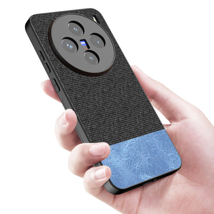 Kapa Soft Fabric & Leather Hybrid Protective Back Cover for Vivo X200 (5G) | Shockproof Slim Hard Anti Slip Back Case (Black,Blue) - Mobizang