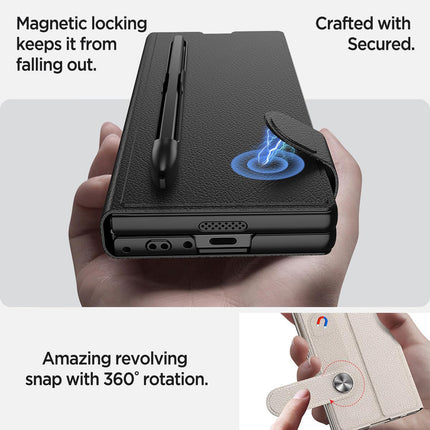 Kapa Leather Flip Case for Samsung Galaxy Z Fold 6 | Inbuilt Fixed S Pen Holder, Slim Hybrid Stand Protection Flip Cover (Black) - Mobizang