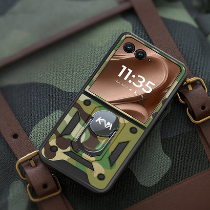 Kapa Tank Back Cover for Moto Razr 60 Ultra | Inbuilt Ring + Slider Shockproof Lens Protection Bumper Back Case (Green)