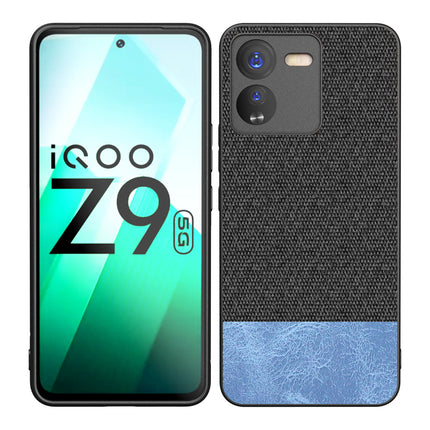 Kapa Soft Fabric & Leather Hybrid Protective Back Cover for IQOO Z9 | Shockproof Slim Hard Anti Slip Back Case (Black,Blue)