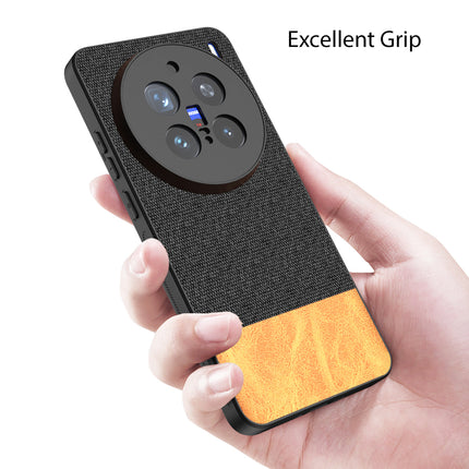 Kapa Soft Fabric & Leather Hybrid Protective Back Cover for Vivo X200 Pro (5G) | Shockproof Slim Hard Anti Slip Back Case (Black,Brown)