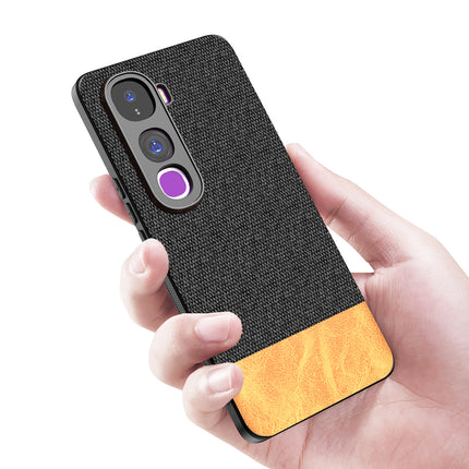 Kapa Soft Fabric & Leather Hybrid Protective Back Cover for Vivo Y400 Pro 5G | Shockproof Slim Hard Anti Slip Back Case (Black,Brown)
