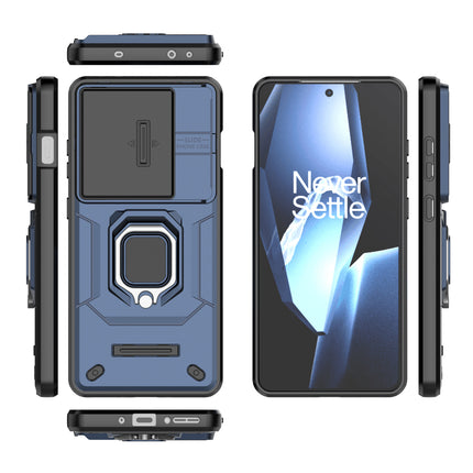 Kapa Armor Slider Back Cover for OnePlus 13R | Inbuilt Ring + Camera Slider Shockproof Lens Protection Bumper Back Case (Blue)