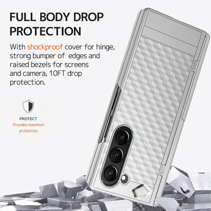 Kapa Geometric S Pen Holder Hinge Protection Back Cover for Samsung Galaxy Z Fold6 / Fold 6 | Slim Shock proof Case with Inbuilt Glass & S Pen Slot (Silver)