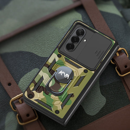 Kapa Tank Back Cover for Samsung Galaxy Z Fold 7 | Inbuilt Ring + Slider Shockproof Lens Protection Bumper Back Case (Green) - Mobizang
