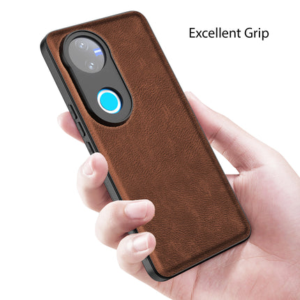 Kapa Tux Leather Back Cover for Vivo V50 5G | Slim Shockproof Camera Protection Bumper Case (Brown)