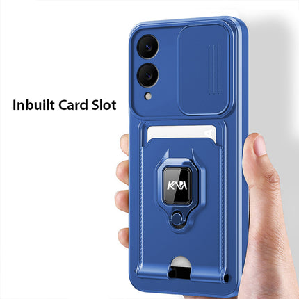 Kapa Bisen Back Cover for Samsung Galaxy S25 Edge | Inbuilt Camera Slider Ring Stand and Card Pocket Shockproof Slim Bumper Back Case (Blue)