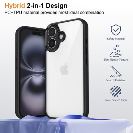 Kapa Hawkeye Clear Back Cover for Apple iPhone 16 | Camera Lens Protector Shockproof Slim Clear Case Cover (Black Sides)