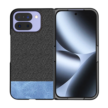 Kapa Soft Fabric & Leather Hybrid Protective Back Cover for Google Pixel 10 PRO FOLD | Shockproof Slim Hard Anti Slip Back Case (Black,Blue) - Mobizang