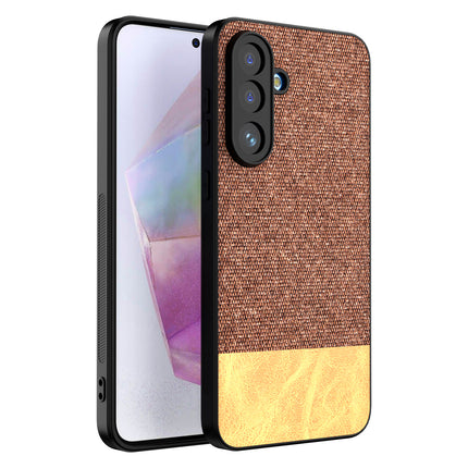 Kapa Soft Fabric & Leather Hybrid Protective Back Cover for Samsung Galaxy M36 / F36 5G | Shockproof Slim Hard Anti Slip Back Case (Brown)