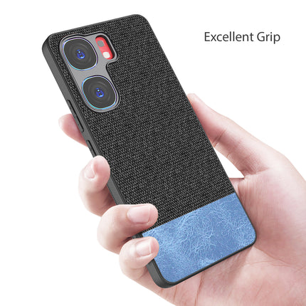 Kapa Soft Fabric & Leather Hybrid Protective Back Cover for IQOO Neo 9 Pro | Shockproof Slim Hard Anti Slip Back Case (Black,Blue)