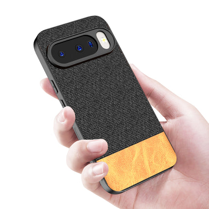 Kapa Soft Fabric & Leather Hybrid Protective Back Cover for Google Pixel 10 | Shockproof Slim Hard Anti Slip Back Case (Black,Brown)