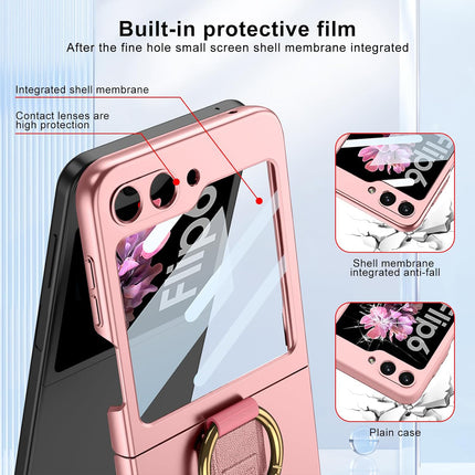 Kapa Shockproof Band Protective Back Cover for Flip6 / Z Flip 6 | Wrist Strap Ring Kickstand Inbuilt Screen Tempered Glass Case (Pink)