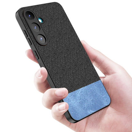 Kapa Soft Fabric & Leather Hybrid Protective Back Cover for Samsung Galaxy S25 Plus | Shockproof Slim Hard Anti Slip Back Case (Black,Blue)