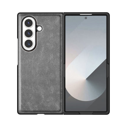 Kapa Tux Leather Back Cover for Samsung Galaxy Z Fold 7 | Slim Shockproof Camera Protection Bumper Case (Grey) - Mobizang