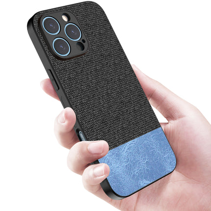 Kapa Soft Fabric & Leather Hybrid Protective Back Cover for Apple iPhone 16 Pro | Shockproof Slim Hard Anti Slip Back Case (Black,Blue)