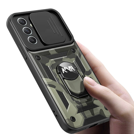 Kapa Tank Back Cover for Samsung Galaxy A55 (5G) | Inbuilt Ring + Slider Shockproof Lens Protection Bumper Back Case (Black)
