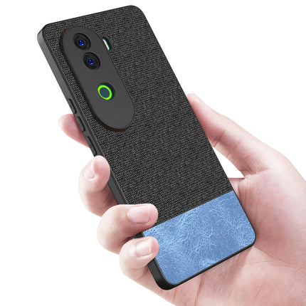 Kapa Soft Fabric & Leather Hybrid Protective Back Cover for Vivo V40E / iQOO Z9S | Shockproof Slim Hard Anti Slip Back Case (Black,Blue)