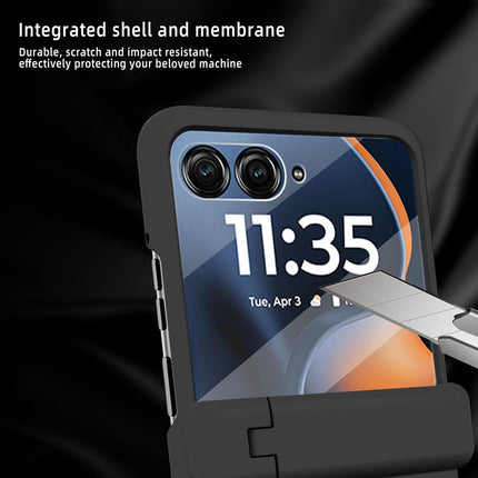 Kapa Textured Grip with Stand Hinge Protection Back Cover for Moto Razr 60 Ultra | with [Inbuilt Glass] Full Body Shockproof Hard Back Case (Black)
