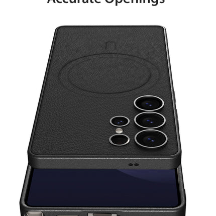 Kapa Ultra Thin Leather & Magsafe Back Case for Samsung Galaxy S25 Ultra | with Wireless Charging Support Ring Full Body Protection Back Cover (Black)