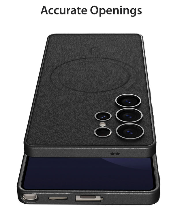 Kapa Ultra Thin Leather & Magsafe Back Case for Samsung Galaxy S25 Ultra | with Wireless Charging Support Ring Full Body Protection Back Cover (Black)