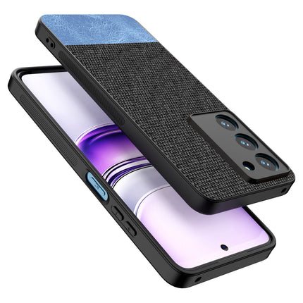 Kapa Soft Fabric & Leather Hybrid Protective Back Cover for Realme 14X | Shockproof Slim Hard Anti Slip Back Case (Black,Blue) - Mobizang