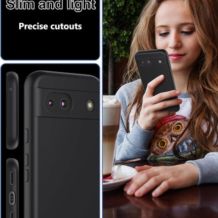 Kapa Matte Protective Lens Flexible Back Cover for Google Pixel 8A | Slim Silicone with Soft Lining Shockproof Full Body Bumper Case (Black)