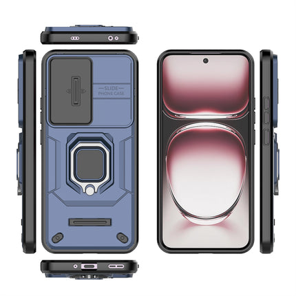 Kapa Armor Slider Back Cover for Oppo Reno 12 Pro (5G) | Inbuilt Ring + Camera Slider Shockproof Lens Protection Bumper Back Case (Blue)
