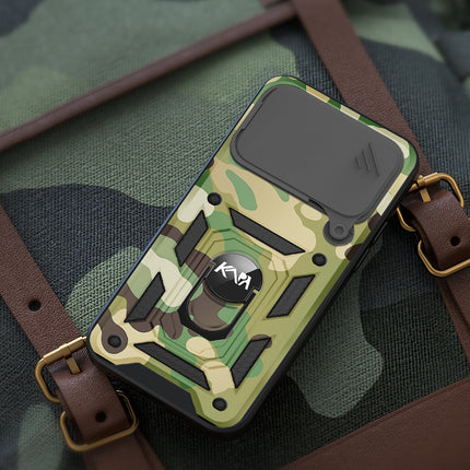 Kapa Tank Back Cover for Apple iPhone 17 Pro | Inbuilt Ring + Slider Shockproof Lens Protection Bumper Back Case (Green)