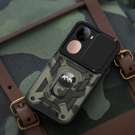 Kapa Tank Back Cover for Vivo V40E / IQOO Z9S | Inbuilt Ring + Slider Shockproof Lens Protection Bumper Back Case (Black)