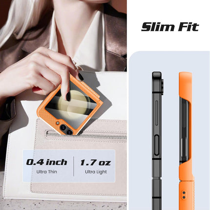 Kapa Textured Grip Hinge Protection Back Cover for Samsung Galaxy Z Flip5 / Z Flip 5 | with [Inbuilt Glass] Full Body Shockproof Hard Back Case (Orange)