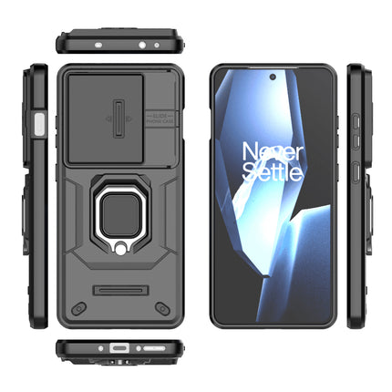 Kapa Armor Slider Back Cover for OnePlus 13R | Inbuilt Ring + Camera Slider Shockproof Lens Protection Bumper Back Case (Black)