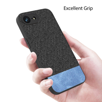 Kapa Soft Fabric & Leather Hybrid Protective Back Cover for Apple iPhone 16E | Shockproof Slim Hard Anti Slip Back Case (Black,Blue)