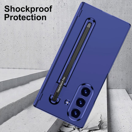 Kapa Contrast Magnetic Hinge Case for Samsung Galaxy Z Fold 7 | Inbuilt S-Pen Holder Slim Back Cover (Blue with Black Pen) - Mobizang