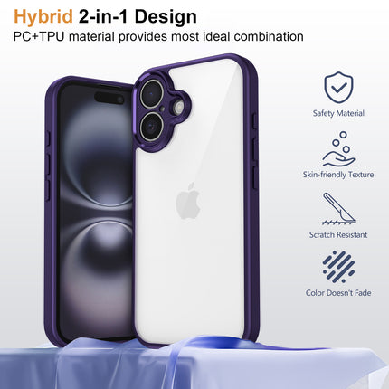 Kapa Hawkeye Clear Back Cover for Apple iPhone 16 | Camera Lens Protector Shockproof Slim Clear Case Cover (Purple Sides)