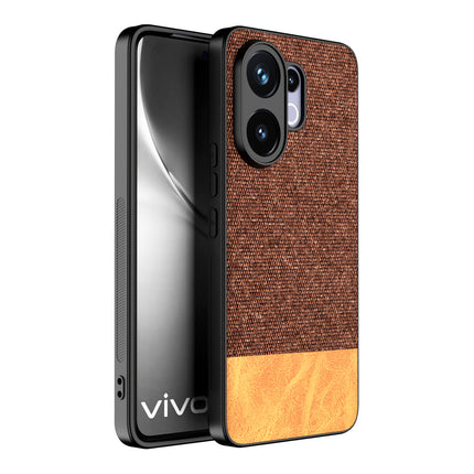 Kapa Soft Fabric & Leather Hybrid Protective Back Cover for Vivo V60 / V60e / Vivo T4 Pro 5G | Shockproof Slim Hard Anti Slip Back Case (Brown)