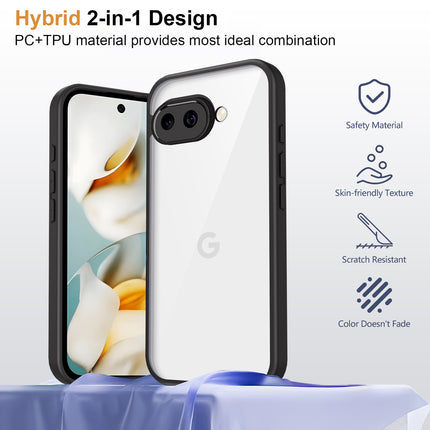 Kapa Hawkeye Clear Slim Tough Back Cover for Google Pixel 9A | Camera Lens Protector Anti Yellow Shockproof Clear Hybrid Case Cover (Black)