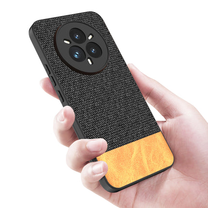 Kapa Soft Fabric & Leather Hybrid Protective Back Cover for Realme 14 Pro 5G | Shockproof Slim Hard Anti Slip Back Case (Black,Brown)