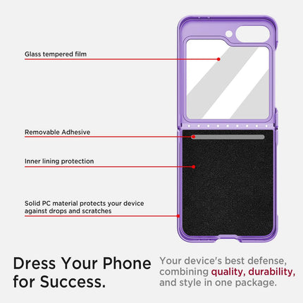 Kapa Textured Grip Hinge Protection Back Cover for Samsung Galaxy Z Flip5 / Z Flip 5 | with [Inbuilt Glass] Full Body Shockproof Hard Back Case (Purple)