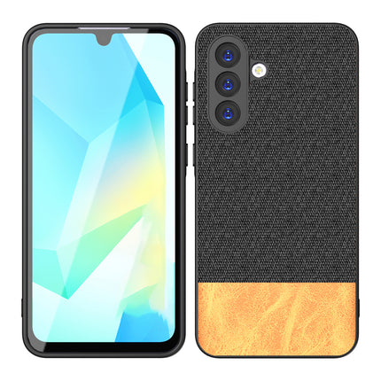 Kapa Soft Fabric & Leather Hybrid Protective Back Cover for Samsung Galaxy M16 | Shockproof Slim Hard Anti Slip Back Case (Black,Brown)