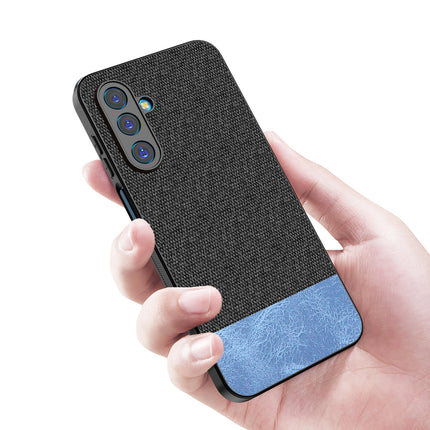 Kapa Soft Fabric & Leather Hybrid Protective Back Cover for Samsung Galaxy M36 / F36 5G | Shockproof Slim Hard Anti Slip Back Case (Black,Blue) - Mobizang