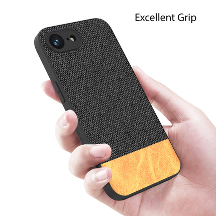 Kapa Soft Fabric & Leather Hybrid Protective Back Cover for Apple iPhone 16E | Shockproof Slim Hard Anti Slip Back Case (Black,Brown) - Mobizang