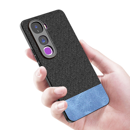 Kapa Soft Fabric & Leather Hybrid Protective Back Cover for Vivo Y400 Pro 5G | Shockproof Slim Hard Anti Slip Back Case (Black,Blue)