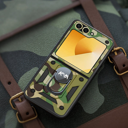Kapa Tank Back Cover for Samsung Galaxy Z Flip 6 | Inbuilt Ring + Slider Shockproof Lens Protection Bumper Back Case (Green)