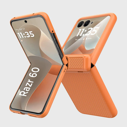 Kapa Textured Grip Hinge Protection Back Cover for Moto Razr 60/50 | with [Inbuilt Glass] Full Body Shockproof Hard Back Case (Orange)