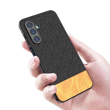 Kapa Soft Fabric & Leather Hybrid Protective Back Cover for Samsung Galaxy M36 / F36 5G | Shockproof Slim Hard Anti Slip Back Case (Black,Brown)