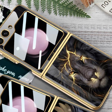 Kapa 9H Glass Back Case for Samsung Galaxy Z Flip6 / Z Flip 6,Ultra Thin Full Body Protection Folding Hard Back Cover, Design Lion