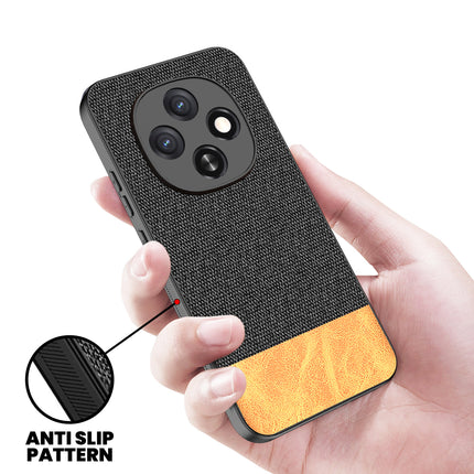 Kapa Soft Fabric & Leather Hybrid Protective Back Cover for Oppo F31 Pro 5G | Shockproof Slim Hard Anti Slip Back Case (Black,Brown) - Mobizang